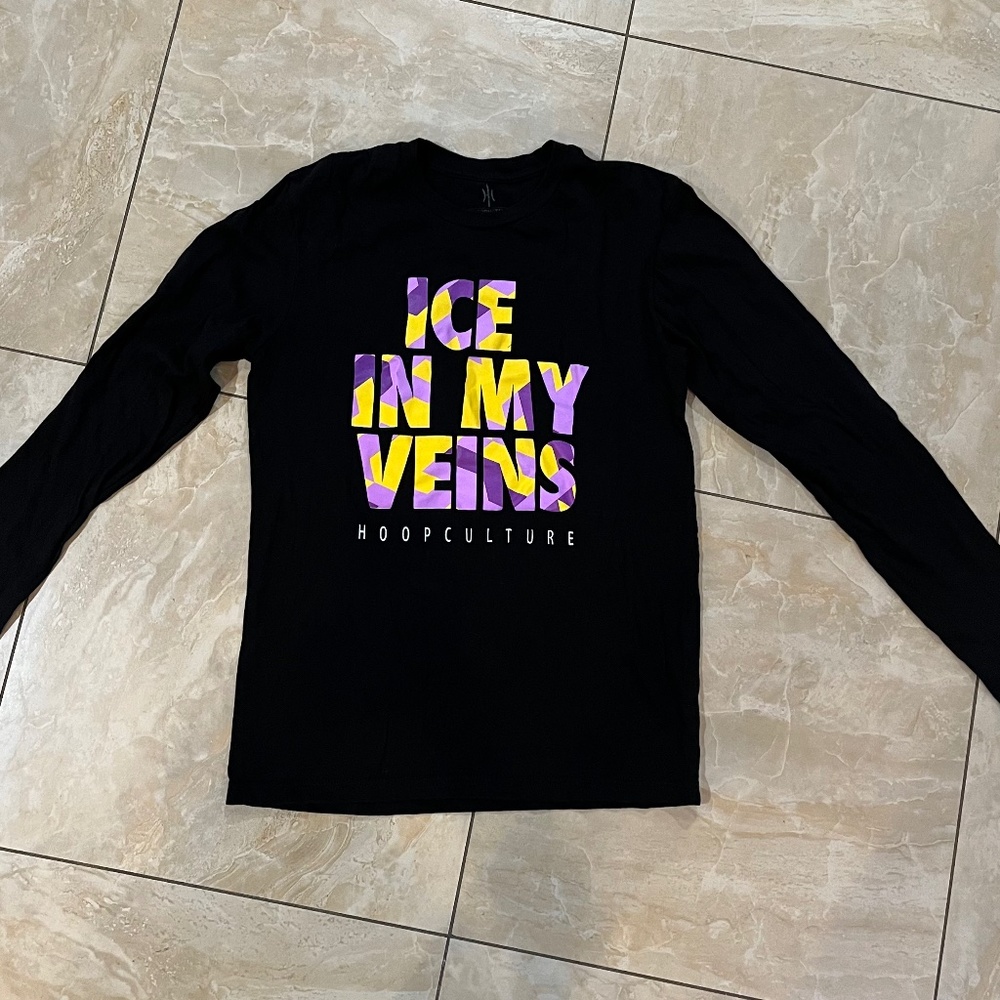 Black NBA Lakers Ice In My Veins Hoop Culture Long Sleeve Tee Shirt Small